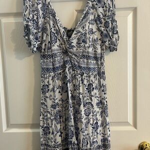 Angie Blue and White Puff Sleeve Sundress